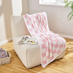 CozeCube Super Soft Fullfy Microfiber Reversible Knitted Blankets, Warm Cozy Fuzzy Plush Throw, Pink and White Checkered Throw Blanket for Couch Bed Sofa, 50" x 60"