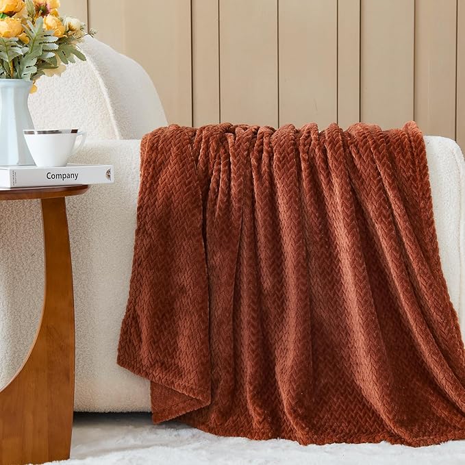 NEWCOSPLAY Super Soft Throw Blanket Coffee Premium Silky Flannel Fleece Leaves Pattern Lightweight Bed Blanket All Season Use (Coffee, Throw(50"x60"))