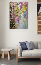 V-inspire Abstract Floral Oil Painting, Hand-Painted Canvas Wall Art, 28 x 40 inches, Colorful Forest Landscape