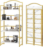 JSB No Assembly Folding Bookshelf, 4 Tier Book Shelf for Storage, Vintage Wood Foldable Bookcase for Living Room, Bedroom, Office Organization Shelves