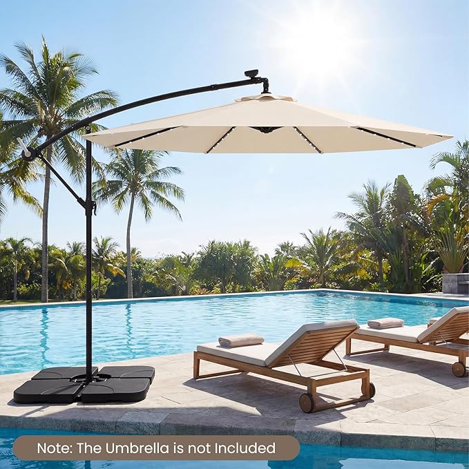 Giantex 4-Piece Fillable Offset Umbrella Base, 238 lbs Heavy Duty HDPE Cantilever Patio Umbrella Stand, Sand & Water Filled Weighted Base Plates, with 4 Connecting Pins for Outdoor Deck & Poolside