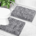 Yimobra Toilet Rugs U Shaped Washable, Extra Thick Soft Absorbent Chenille Contour Bathroom Rugs for Toilet 24x20 Inch, Quick Dry Non Slip Toilet Mat for Bath Floor, Silver