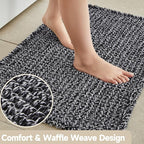 Black and White Bathroom Rugs, Waffle Bath Mat Non Slip Washable Super Absorbent Quick Dry Boho Farmhouse Bathroom Decor, 36"x24" Black and White