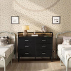 BOLUO Black Dresser with LED Light and Charging Station for Bedroom 6 Drawer Dresser with USB Outlet, Fabric Dressers & Chests of Drawers Modern
