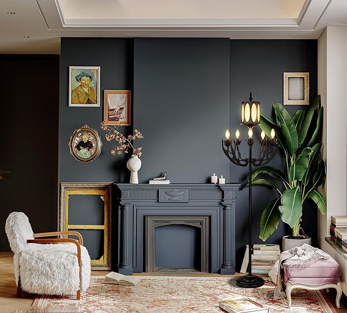 Wellmet Vintage Black Floor Lamp, 5-Light Farmhouse Modern Floor Lamp, for Living Room, Entryway, Hallway, Bedroom, Reading Room, (E12 Bulb Base)