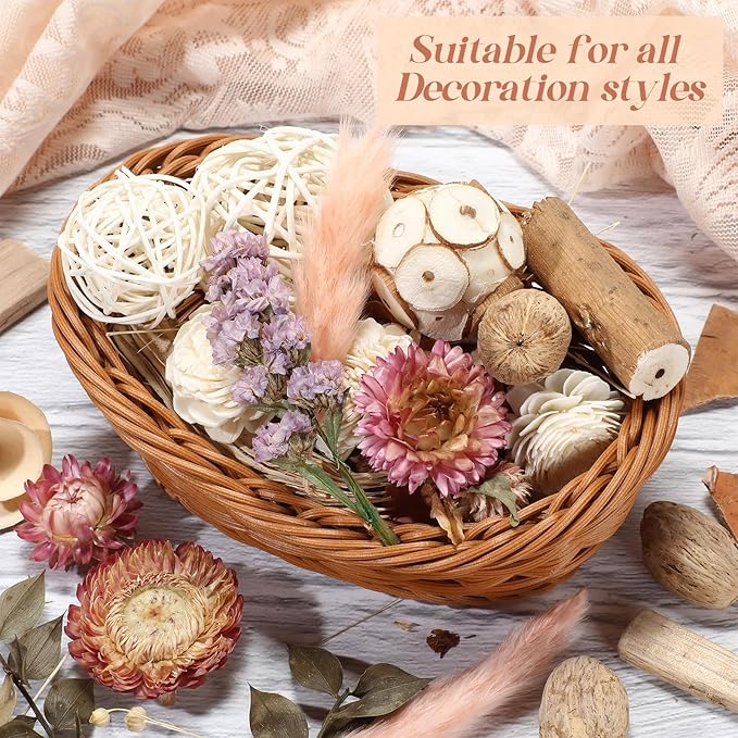 Nuanchu 2 Pack Decorative Balls Potpourri Bowl Filler Decor Natural Vase Bowl Filler Assorted Spherical Rattan Twigs Wicker Balls for Home Decor Centerpiece, No Scent(Pink Series,Rustic Style)