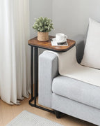 C Shaped End Table, 27 Inches High Small Side Table for Sofa and Bed, Couch Table Slides Under, Tall Tv Tray Table for Living Room, Bedroom, Metal Frame, Rustic Brown & Black