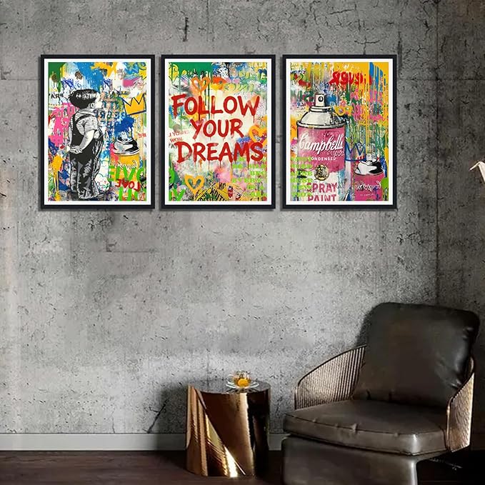 Novatique Modern Street Graffiti Wall Art Abstract Graffiti Street Print Pictures Colorful Banksy Poster for Living Room Bedroom Ready to Hang,16" x 24" x 3pcs