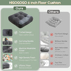 6" Washable Floor Pillow Cushion for Adults, Meditation Cushion Pillow, Large Square Floor Sitting, Removable Tufted Corduroy Cover, for Tatami Living Room or Yoga, 22x22 Inch, 2Pack, Machine Washable
