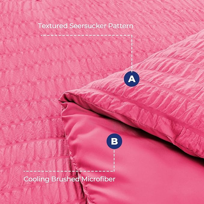 HYMOKEGE Hot Pink King Size Comforter Set Seersucker 7 Pieces, All Season Luxury Bed in a Bag for Bedroom, Bedding Set with Comforter, Sheets, Pillowcases & Shams