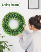 20 inch Artificial Boxwood Wreath for Front Door, Greenery Spring Summer Wreath for All Seasons with Sash，St Patrick's Day Decoration, Farmhouse, Garden, Wedding, Indoor & Outdoor