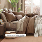 Monbix King Size Comforter Set, Brown King Bedding Set Reversible, King Comforter Set 7 Pieces, Cationic Dyeing Bed in a Bag with Comforter, Sheets, Pillowcases & Shams