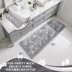 Yimobra Long Bathroom Rugs Runner 60x24 Inch, Extra Thick Soft Absorbent Chenille Bath Mat, Non Slip Machine Washable, Quick Dry Bath Rugs for Bathroom Floor, Tub and Shower, Light Grey
