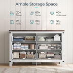 LINSY HOME Farmhouse 6 Drawer Double Dresser for Bedroom, 53” Wide Rustic Wood Chest with Deep Drawers, Modern Dressers with Storage and Metal Handles for Closet, Living Room, Hallway, Off White