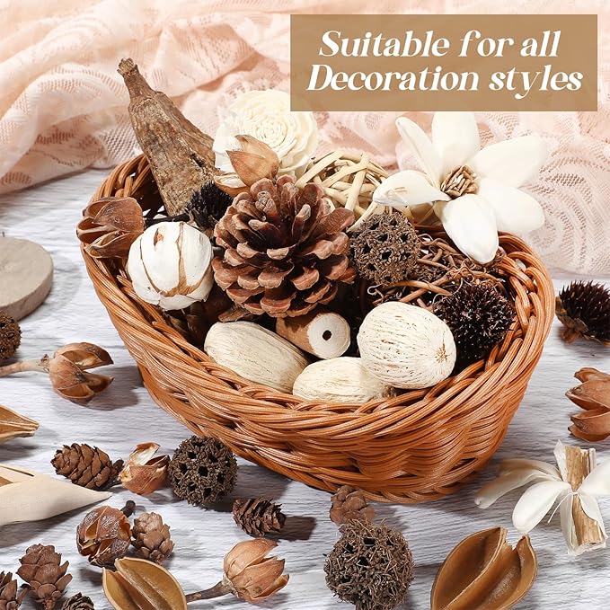 Nuanchu 2 Pack Decorative Balls Potpourri Bowl Filler Decor Natural Vase Bowl Filler Assorted Spherical Rattan Twigs Wicker Balls for Home Decor Centerpiece, No Scent(Beige Series,Classic Style)