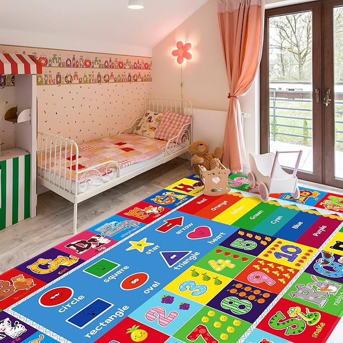 Kids Rug for Playroom, ABC Play Mat Educational Rugs, Soft Non-Slip Rug Toddler Baby Play Mat, Alphabet Carpet for Boy Girl Bedroom