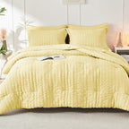 HYMOKEGE Yellow California King Comforter Set Seersucker 7 Pieces, All Season Luxury Bed in a Bag for Bedroom, Bedding Set with Comforter, Sheets, Pillowcases & Shams