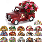 Valentines Day Truck Decor 12.2 Inch Farmhouse Vintage Metal Truck with 16 Magnet Valentines Table Decoration for Home Kitchen Spring Mantel Holiday Interchangeable Seasonal Decor(Red)