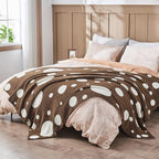 CozeCube Super Soft Fullfy Microfiber Reversible Knitted Blankets, Warm Cozy Fuzzy Plush Throw, Dark Brown and White Polka Dot Throw Blanket for Couch Bed Sofa, 50" x 60"