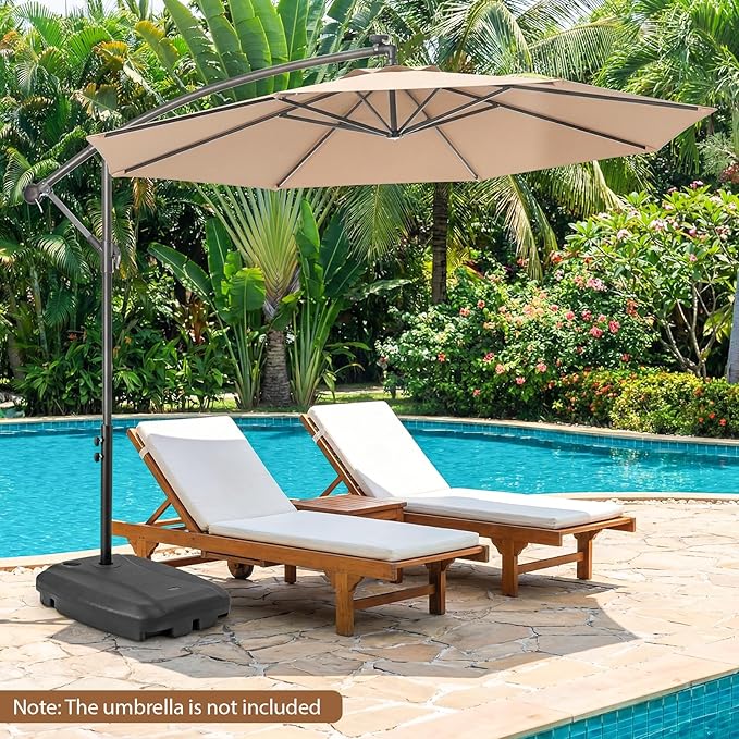 Giantex Fillable Cantilever Umbrella Base, 285 lbs HDPE Offset Umbrella Stand with Wheels & T-Shape Cross Base, Water & Sand Filled, Fits Poles up to 3'', for Garden Pool Deck