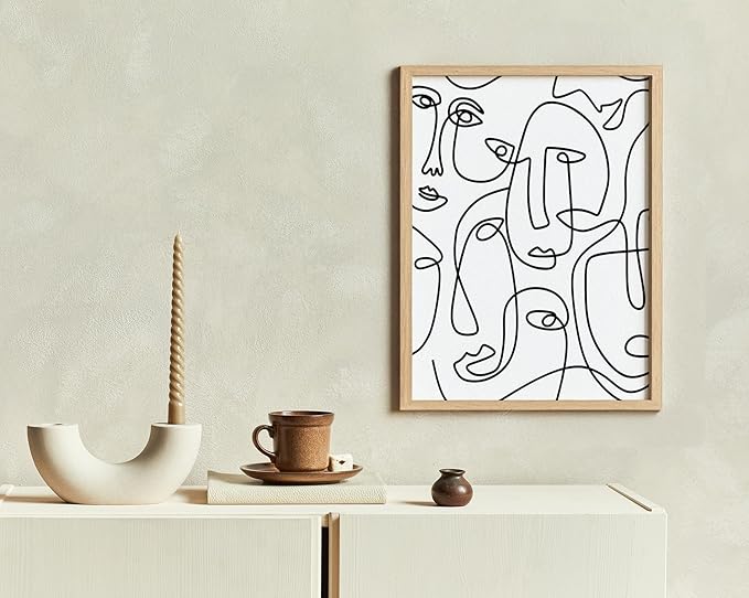 Y2K BOO Abstract Face Pattern UNFRAMED Wall Art Collage of Modern Faces Continuous Line Drawing 11x14 Inch Heavyweight Paper Studio Home Decor