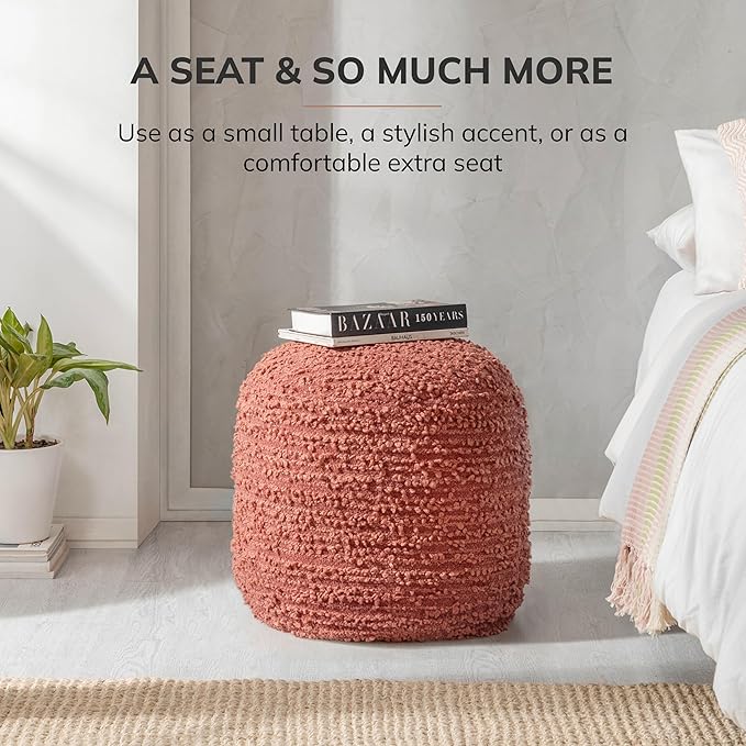 Anji Mountain 100% Handmade & Handcrafted Comfortable Home Décor Pouf Ottoman Footrest for Living Room, Bedroom, Nursery, Kidsroom, Patio Furniture - (22" x 22" x 17" - Terracotta)