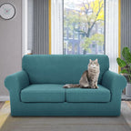 YEMYHOM Latest Checkered 3 Pieces Couch Covers for Couch High Stretch Sofa Cover with 2 Extra Large Seat Cushion Covers Anti Slip Elastic Slipcovers (XL Loveseat, Peacock Blue), 71" - 91" (2 CUSHIONS)