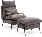 MCombo Accent Recliner Chair with Ottoman, Modern Fabric Armchair, Upholstered Sofa Bed for Living Room Bedroom, Small Space 4055 (Black Frame, Grey)