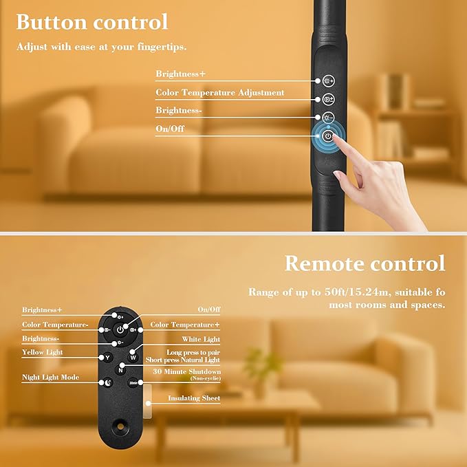 Floor Lamp for Indoor, 240 LEDs Eye Protection Lamp, Adjustable Height,Remote & Touch Control, Dimmable, Flexible Gooseneck with Stand, Reading Lamp for Living Room Bedroom Office, Black