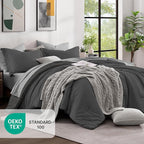 Monbix California King Comforter Set - 7 Pieces Cationic Dyeing Dark Grey Bed in a Bag Cal King Bed Sets with Comforter, Sheets, Pillowcases & Shams, Reversible Bedding Comforters Sets