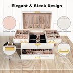 Dajasan Jewelry Box for Women, 3 Layers Large Jewelry Organizer Box, Jewelry Storage Case for Earring, Ring, Necklace, Bracelets (Cloud White + Gold)