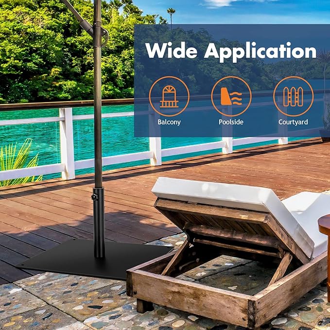HAPPYGRILL 25" Patio Umbrella Base, 42 LBS Heavy Duty Umbrella Stand, Square Umbrella Base with Non-slip Pads, Tightening Knob & 2 Adapters