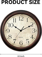 Wall Clock 10 Inch Battery Operated Silent Non-Ticking Analog Wall Clocks Vintage Retro Rustic Style Decorative for Bedroom Living Room Kitchen Office (Bronze)