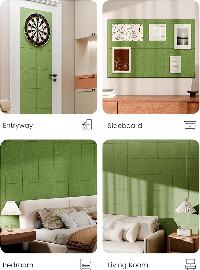 Bumusty Large Cork Board 36" x 24" Alternative - 6 Pack Felt Wall Tiles with 40 Safe Removable Adhesive Tabs, 30 Pushpins, Cork Boards for Walls Pin Board Bulletin Board Office Decor (Kelly Green)