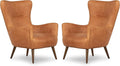 Poly & BARK Aida Leather Lounge Chair Set of 2 – 40.5” Mid-Century Accent Chairs for Living Room or Bedroom – Full-Grain Italian Leather, Feather-Down Comfort, Solid Wood Legs – Cognac Tan