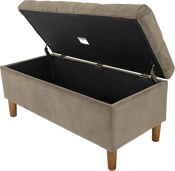 Homepop Home Decor | Tufted Ainsley Button Storage Ottoman Bench with Hinged Lid | Ottoman Bench with Storage for Living Room & Bedroom,Fawn Velvet