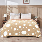 CozeCube Super Soft Fullfy Microfiber Reversible Knitted Blankets, Warm Cozy Fuzzy Plush Throw, Beige and White Polka Dot Throw Blanket for Couch Bed Sofa, 50" x 60"