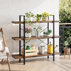 Heavy Duty 3-Tier Industrial Bookcase, 39" Wide Wood Bookshelf for Home Office, 120lbs Shelf Capacity, Rustic Open Shelving Display with Reinforced Horizontal Shelf for Living Room Bedroom