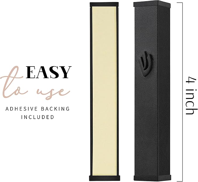 SURI Mezuzah for Door with Printed Scroll - 3.8 Inch Black Aluminum Mezuzah Case, Fits a 3 Inch Scroll, Self-Stick Adhesive, Gift Box Included