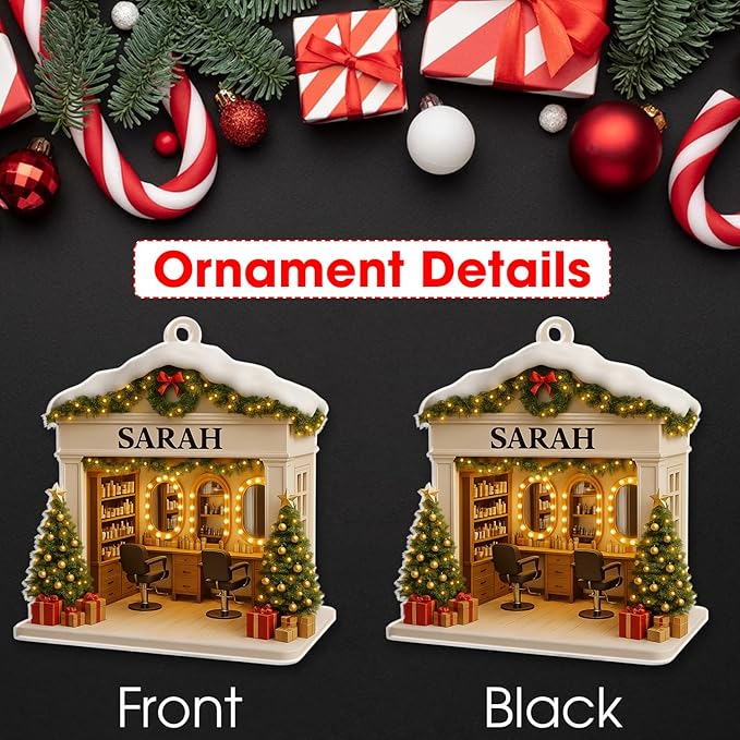 Personalized Hair Salon Christmas Ornament 2025, Flat Acrylic 2D Printed Ornament, Custom Hair Stylist Ornament, for Hairdresser, Christmas Tree Decoration