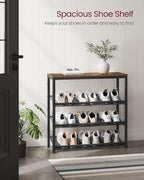 VASAGLE Shoe Rack for Entryway, 4-Tier Shoe Rack Organizer with Storage Shelves and Spacious Top, Freestanding, Adjustable, Industrial, Rustic Brown and Ink Black ULBS040B01