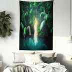 Ambesonne Jungle Tapestry Twin Size, Tropical Lake Mangrove Rainforest Pathway Through Sri Lanka Travel Destination, Wall Hanging Bedspread Bed Cover Wall Decor, Twin Size, Green Teal