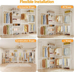 W4 Wall Mounted Closet System, Expandable Clothes Rack Heavy Duty Clothing Rack for Hanging Clothes, Industrial Pipe Closet Organizers for Reach in Closet, White