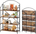 4NM No Assembly Extra Wide Folding Bookshelf for Living Room, 4 Tiers Collapsible Book Shelves Open Industrial Foldable Bookcase Storage Shelf for Home Office - Rustic Brown Black