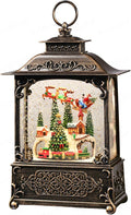 Village Snow Globe Christmas Decorations Indoor Santa Claus Reindeer Church Cabin Snow Village Scene Gifts Classic Relief Texture Musical Glitter Snowfall USB/Battery Timer Lantern 10.4 inch