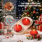 12 Pack Red Floating Candles 3 inch, Unscented Traditional 3" Floating Candles for Centerpieces,7 Hours Burning, Red Water Candles for Cylinder Vases, Wedding, Party, Pool