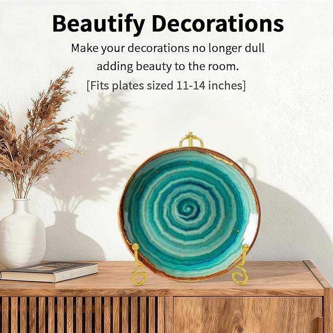 Iron Plate Stands for Display, Foldable Book Holder & Easel Stand for Sign, Versatile Poster Stand and Small Plate Stand for Home Decor, Art, Photo Frame, Card, Crystal Display (Gold, 10 inch (2Pcs))