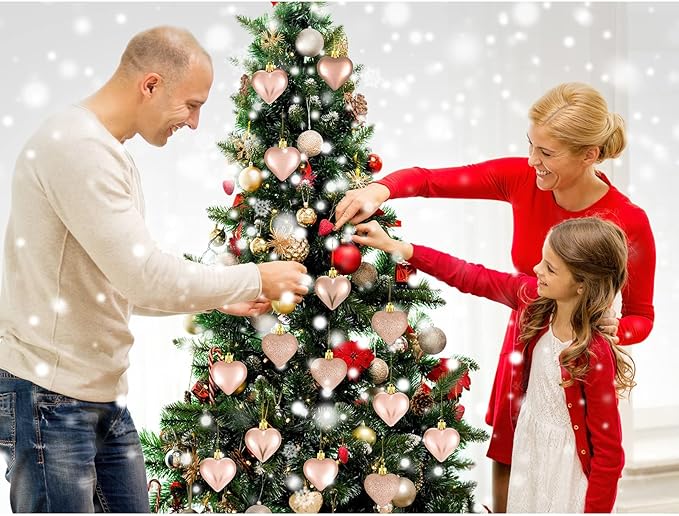 Skylety 30 Pieces Valentine's Day Heart Ornaments, Heart Shaped Decorations Tree Hanging Baubles for Valentine Wedding Anniversary, 3 Styles 2 Size (Rose Gold)