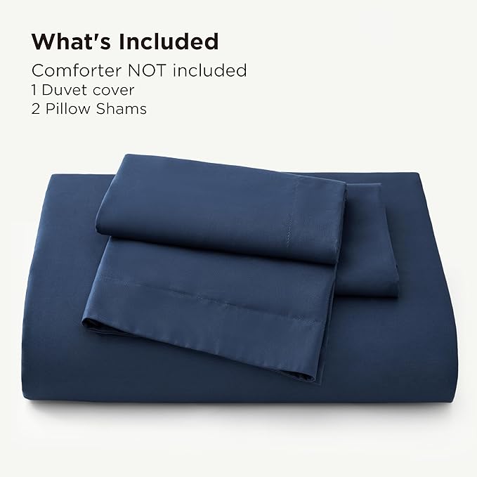 Bedsure 100% Rayon Derived from Bamboo Duvet Cover Queen Size - Lightweight Silky Cooling Comforter Cover Set for Hot Sleepers, Breathable & Moisture-Wicking Bedding Set, Navy