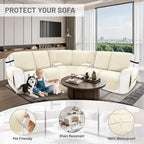 Recliner Sofa Covers 100% Waterproof Velvet L Shape Recliner Couch Covers for Dogs Pets Washable Anti Slip Recliner Slipcovers with Pockets (5 Seat Sofa with 2 Console, Ivory White)
